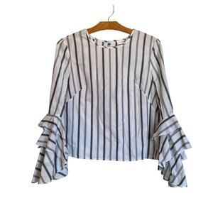 Milly Gabby Stripe Bell Sleeve Top Pinstriped High-Neck Ruffle White Office 4